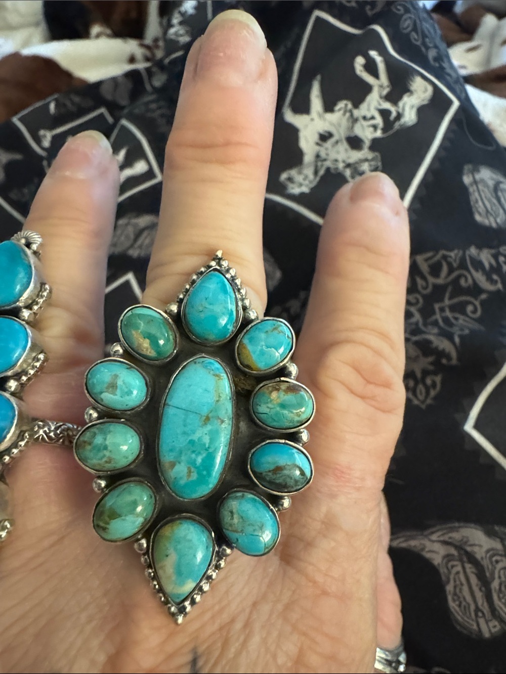 Navaho Turquoise Cluster Statement Ring - Blue Gemstone Women's Ring